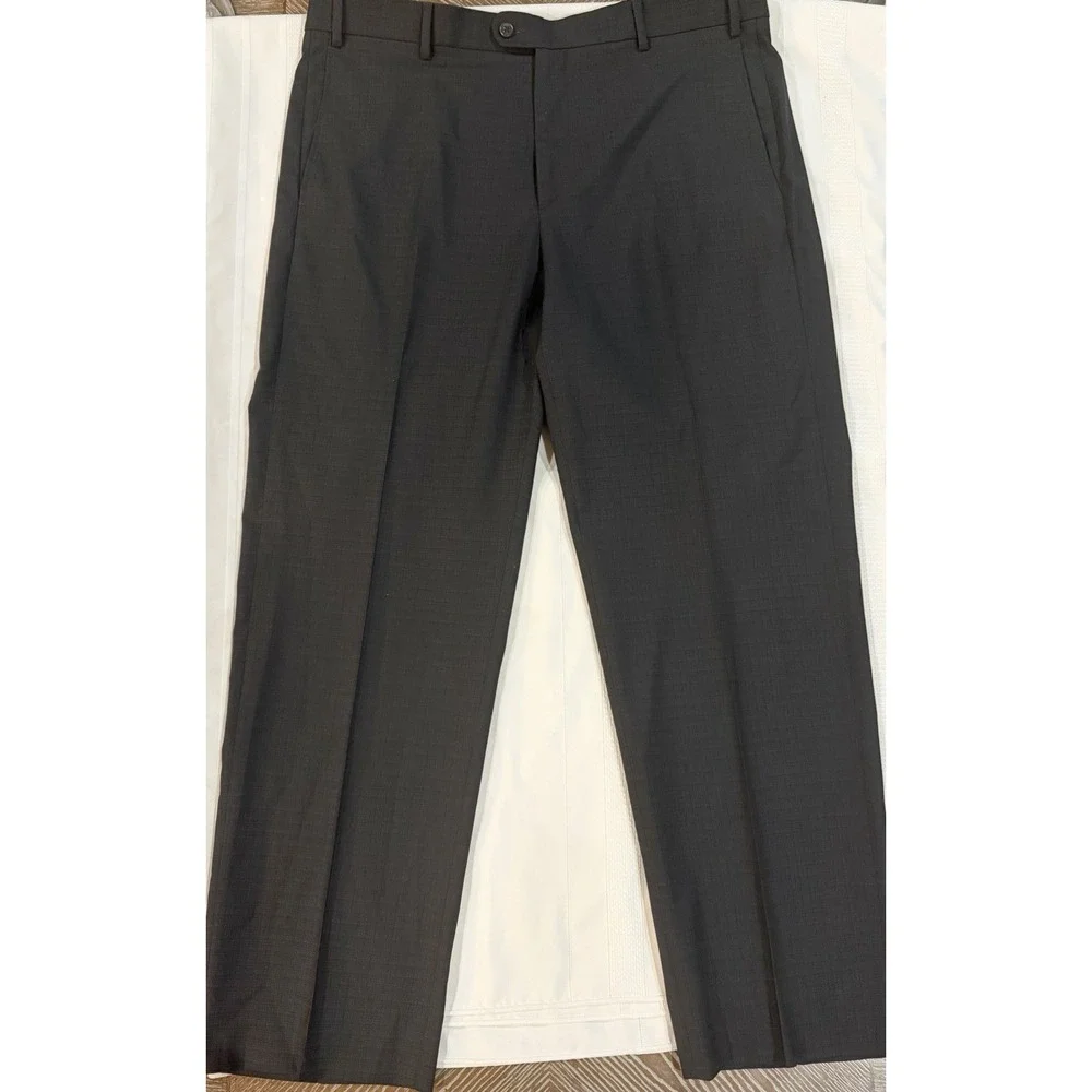 Zanella Todd Mens 38 Charcoal Grey Wool Dress Pants Made‎ in Italy Micro Check